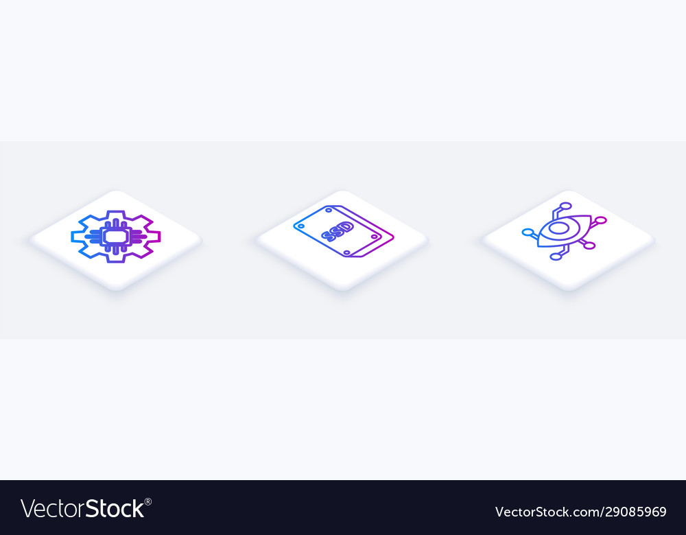 Set isometric line processor ssd card and virtual vector image Set isometric line processor ssd card and virtual