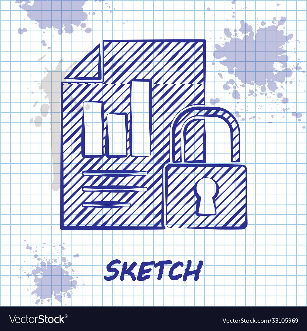 Sketch line document and lock icon isolated