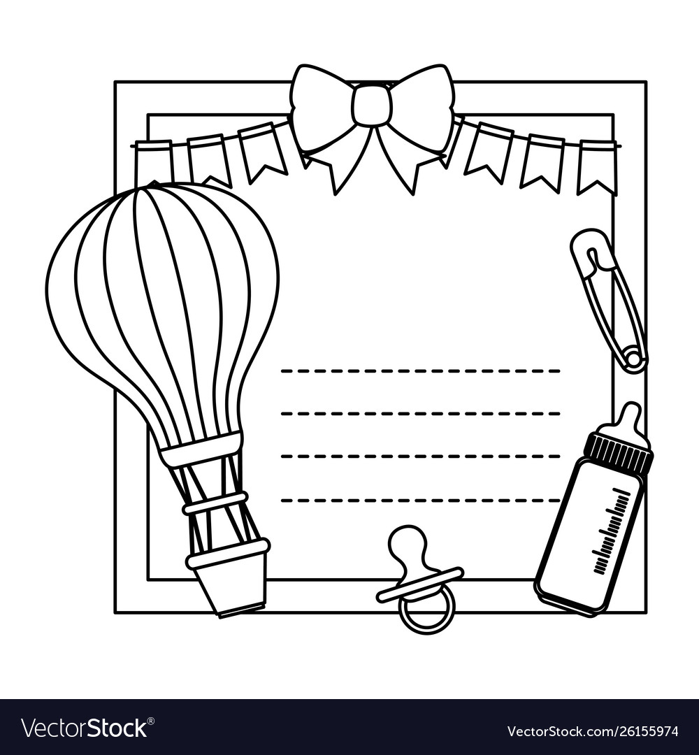 Baby shower card with balloon helium and milk Vector Image Baby shower card with balloon helium and milk