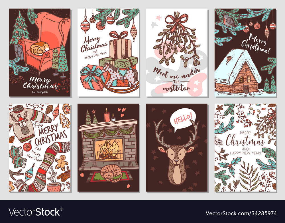 Collection christmas and new year cards vector image Collection christmas and new year cards