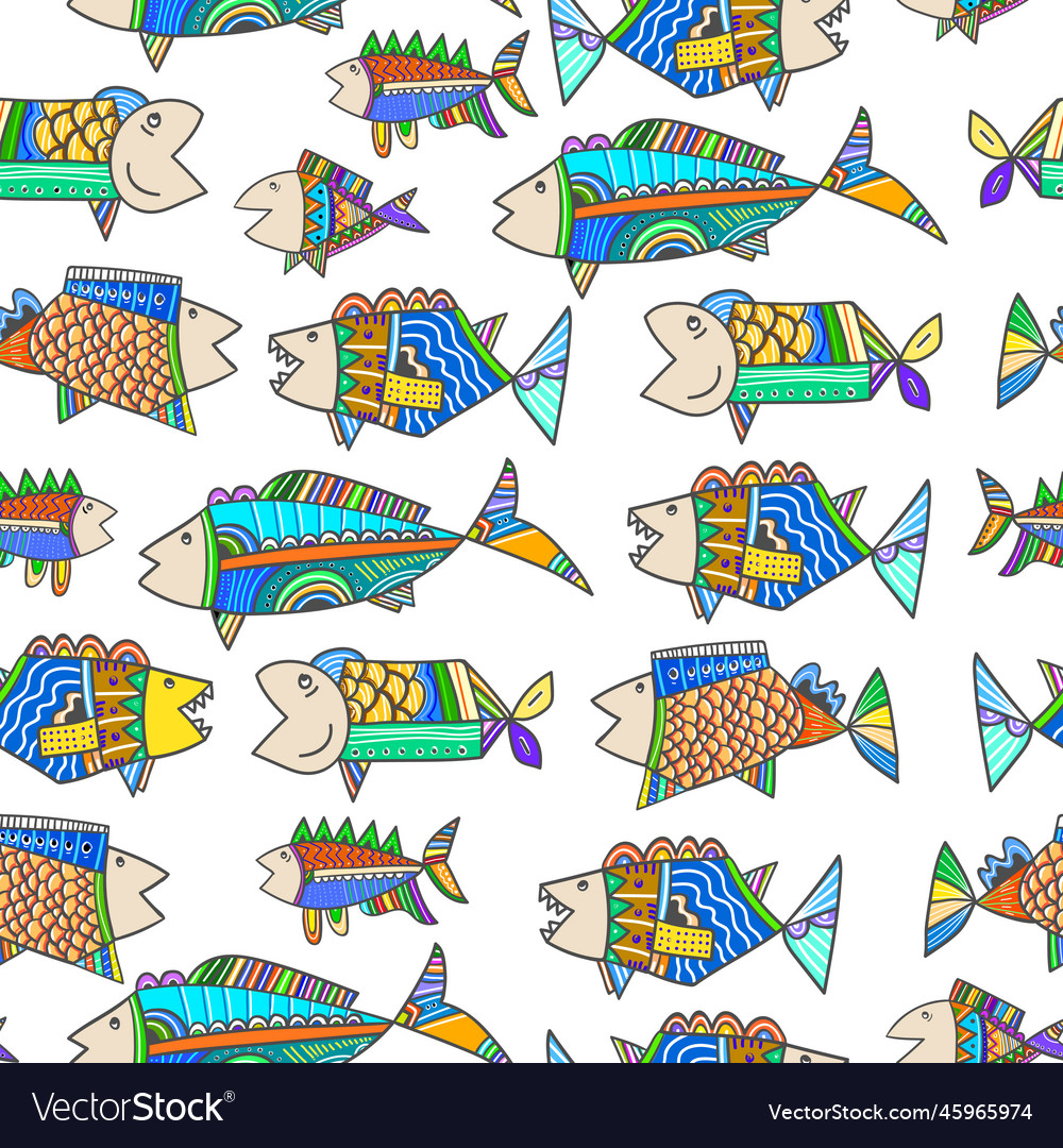 Cute childish tribal fish seamless pattern Vector Image