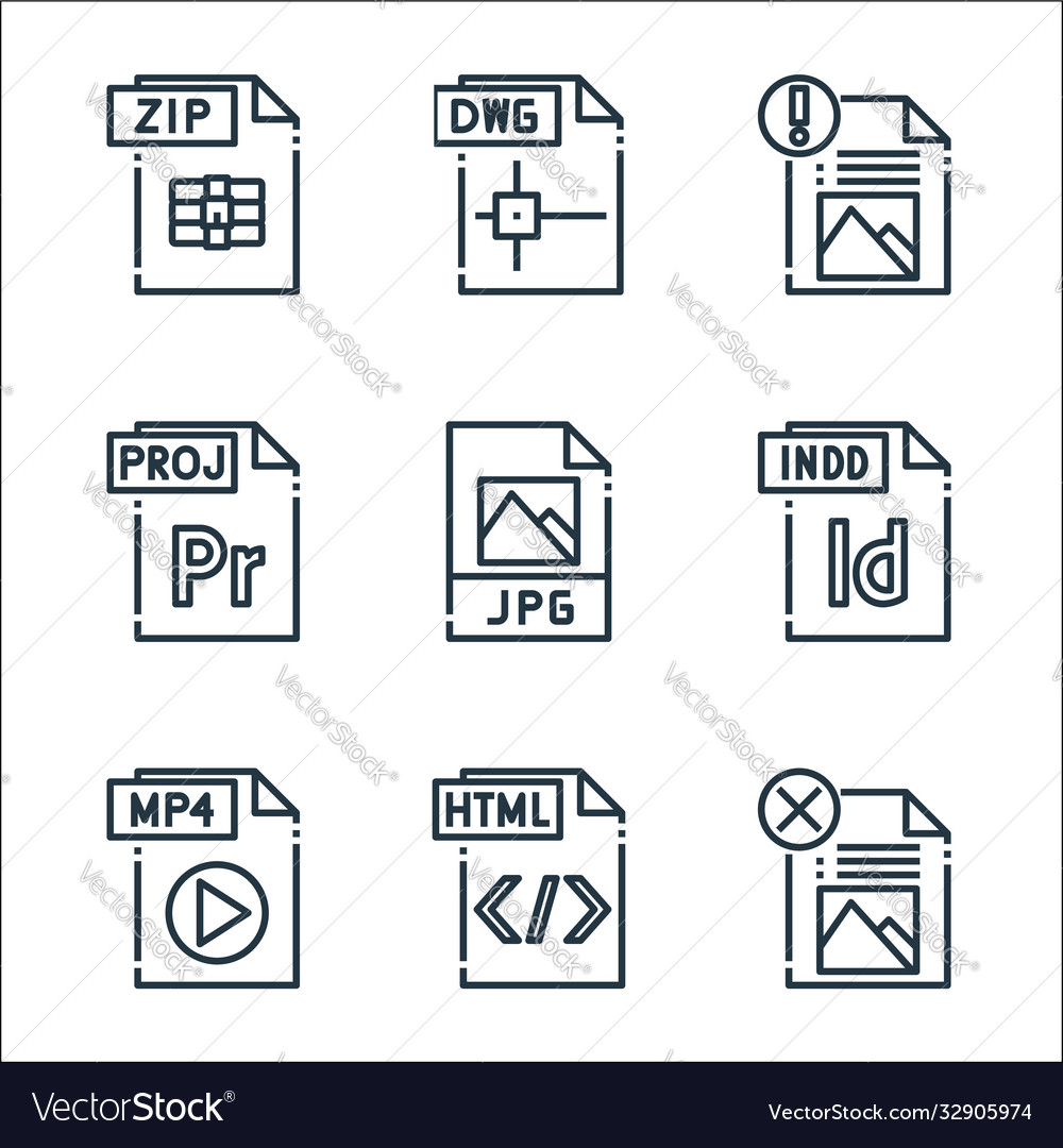File type line icons linear set quality
