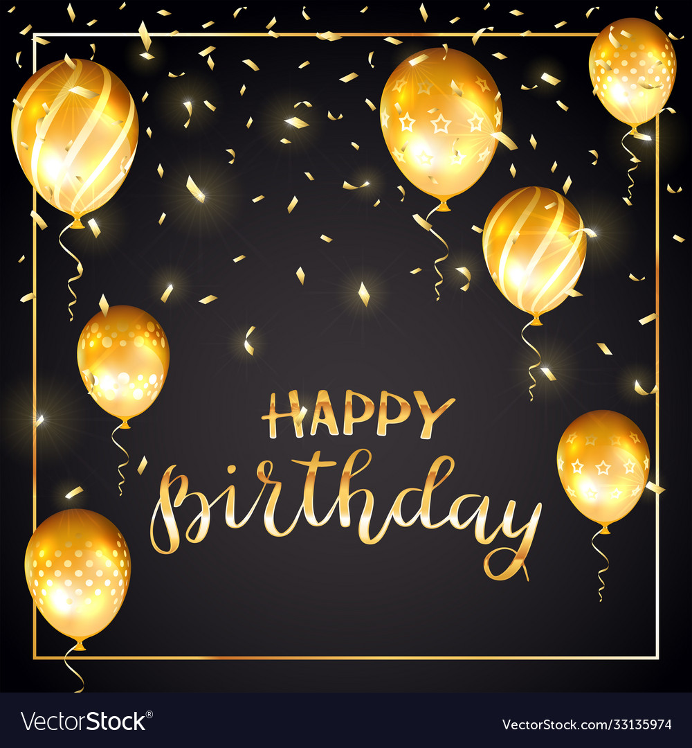 Golden text happy birthday with balloons Vector Image