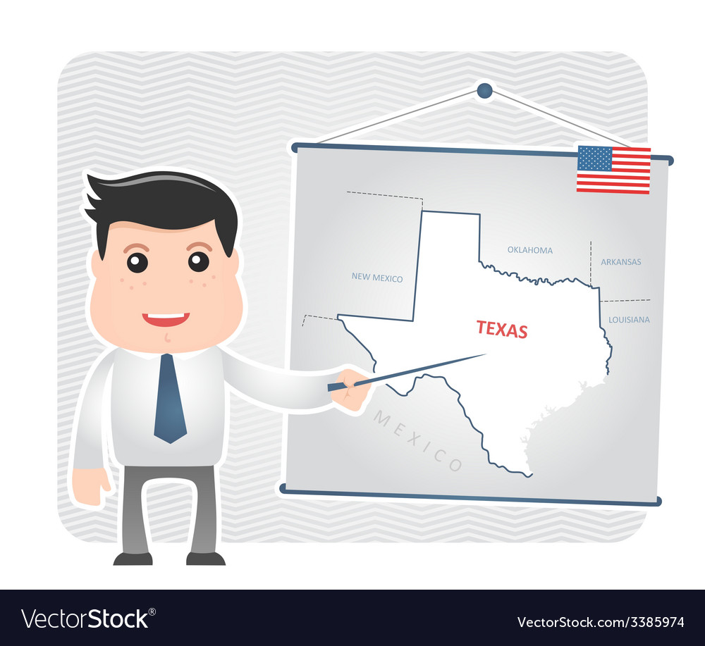 Man with a pointer points to map of texas