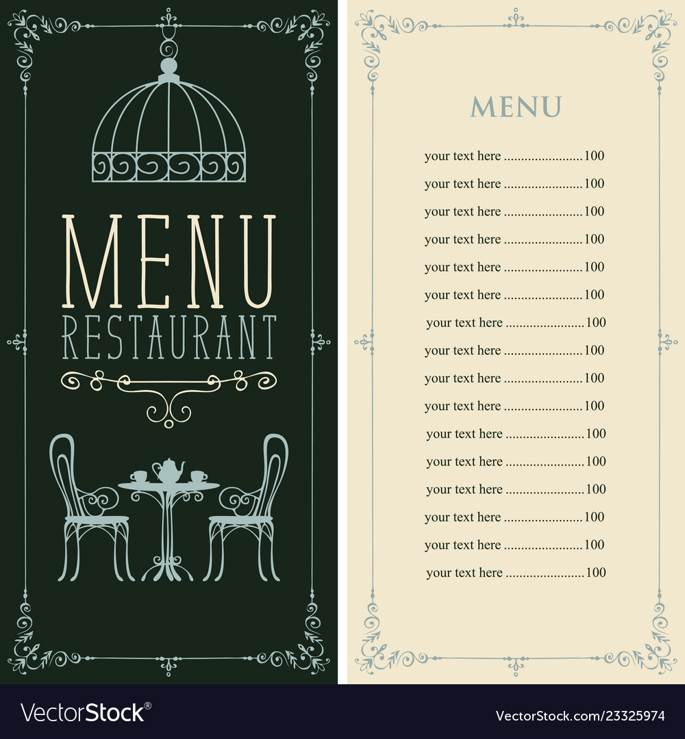 Menu with price image of served table and chairs Vector Image