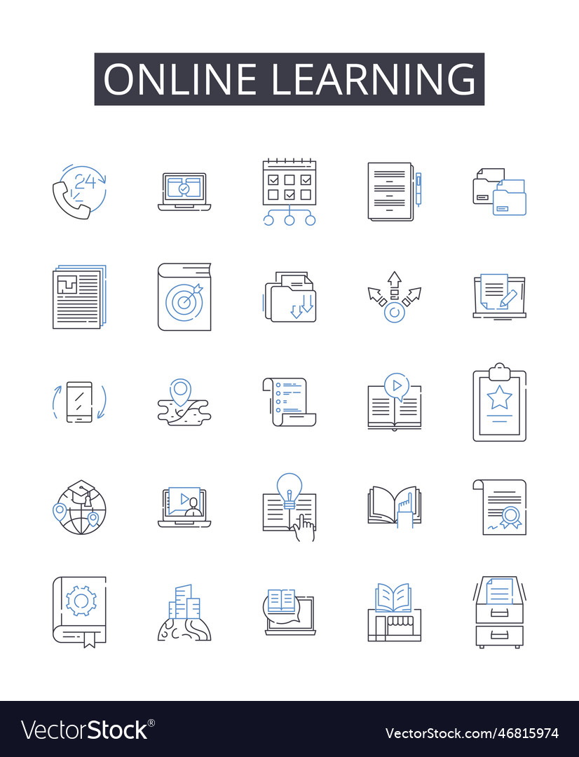 Online learning line icons collection e-learning