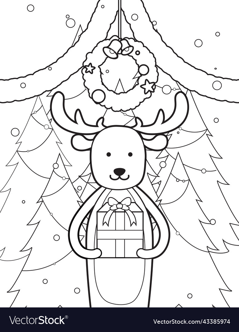 Reindeer christmas winter coloring book page