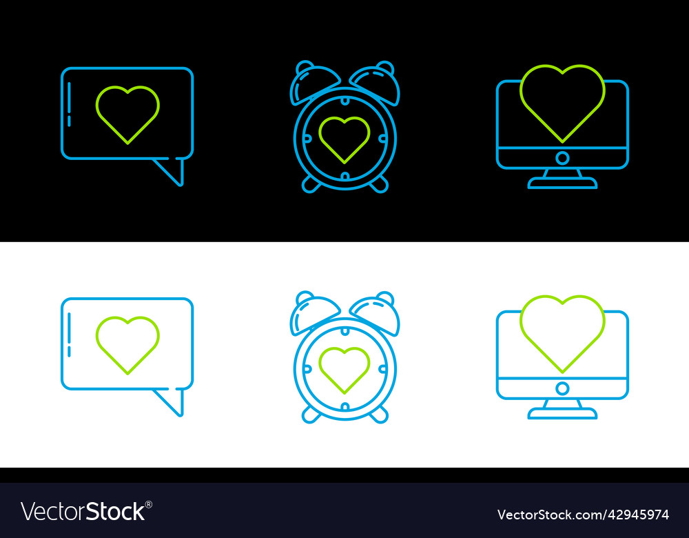 Set line computer monitor with heart like
