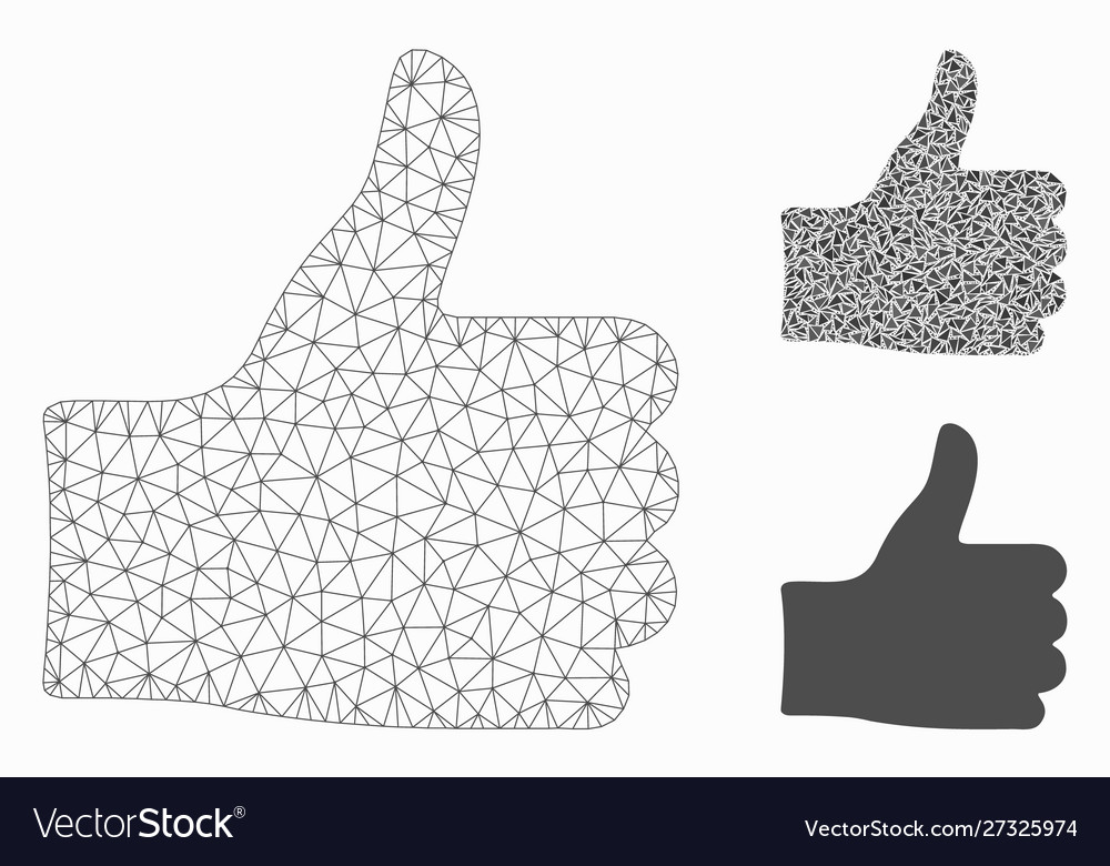 Thumb up mesh wire frame model and triangle vector image Thumb up mesh wire frame model and triangle