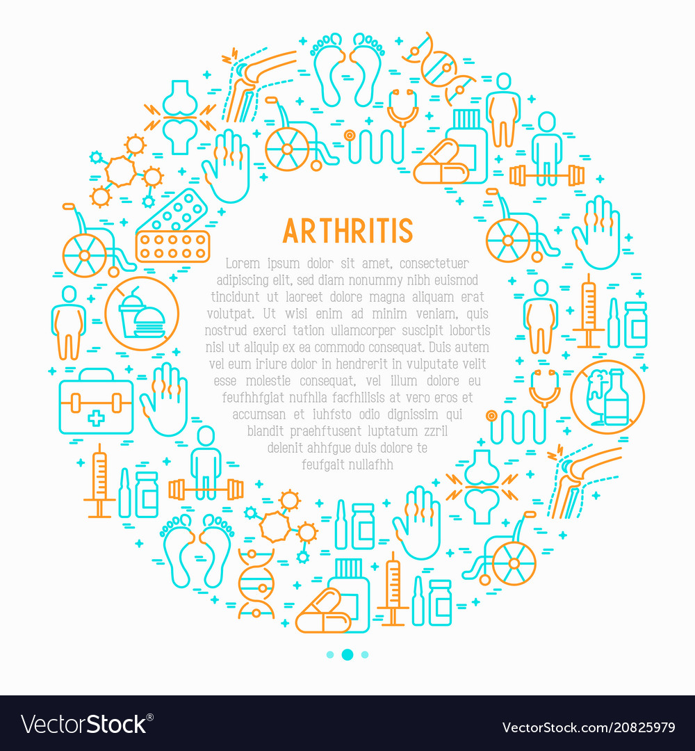 Arthritis concept in circle with thin line icons