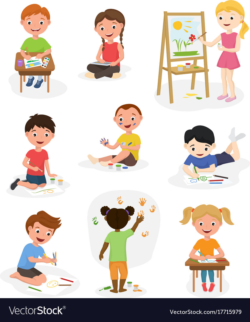 Artist young school kids children making creative Vector Image