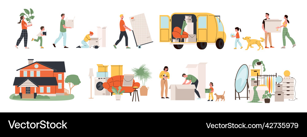 Family moving relocating set Royalty Free Vector Image