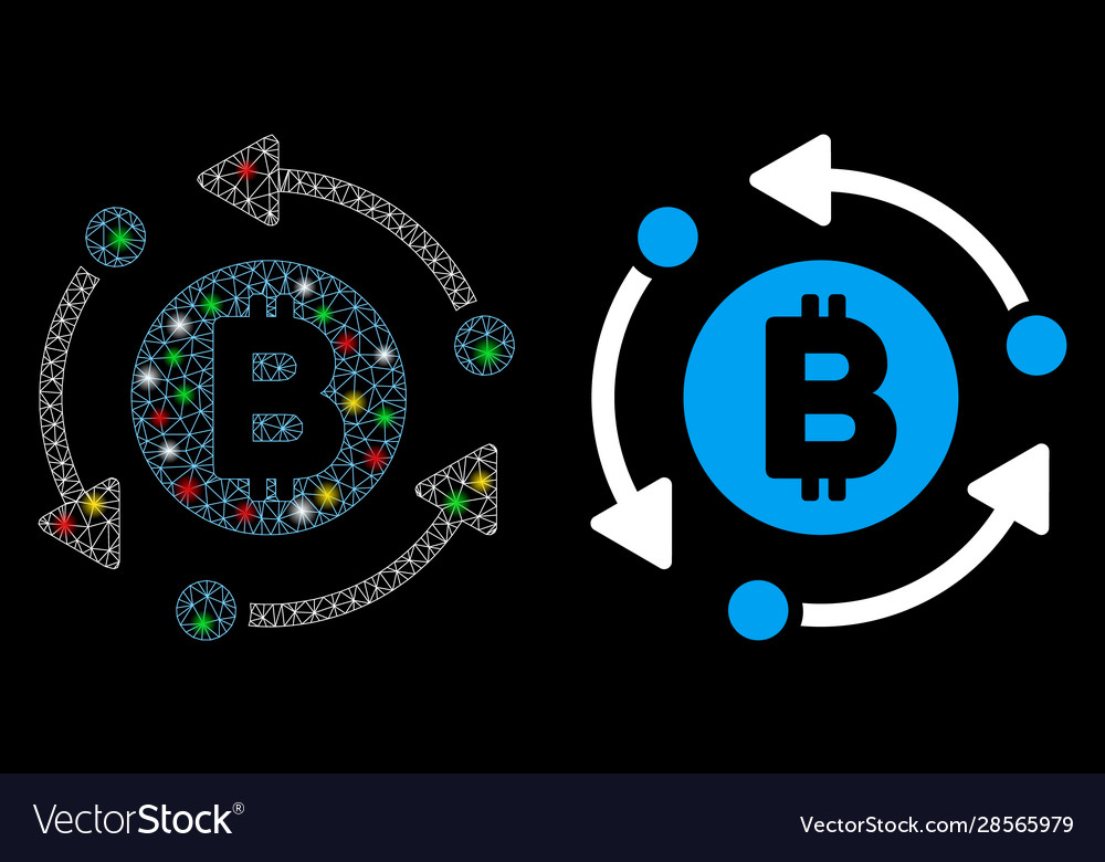 Glossy mesh network bitcoin rotation arrows icon