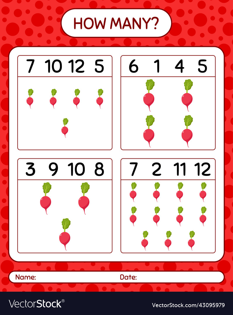 How many counting game with radish worksheet