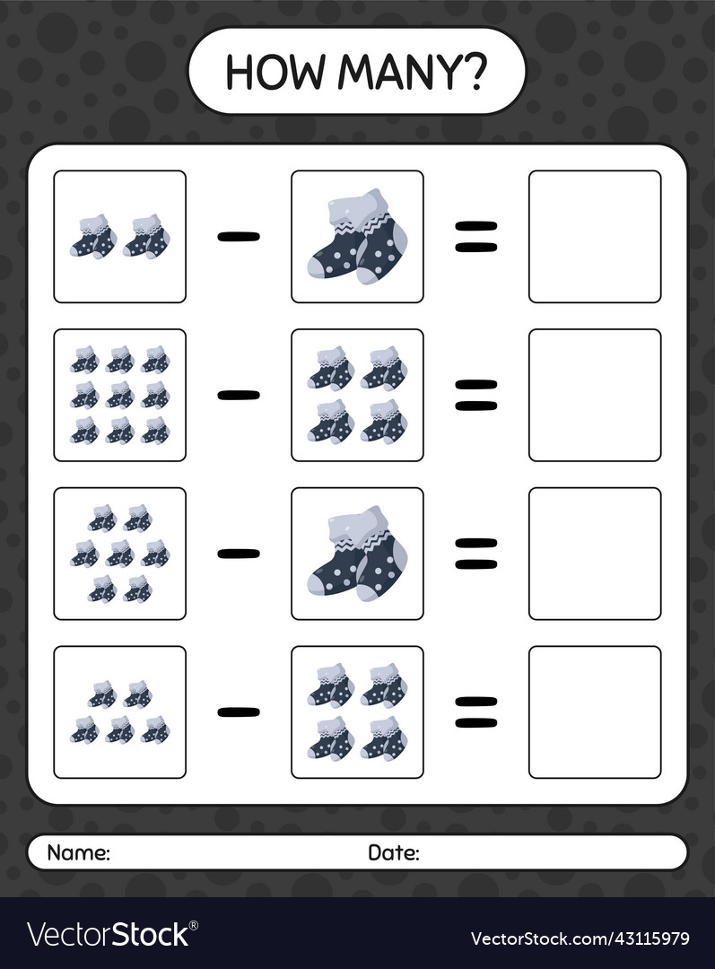 How many counting game with sock worksheet