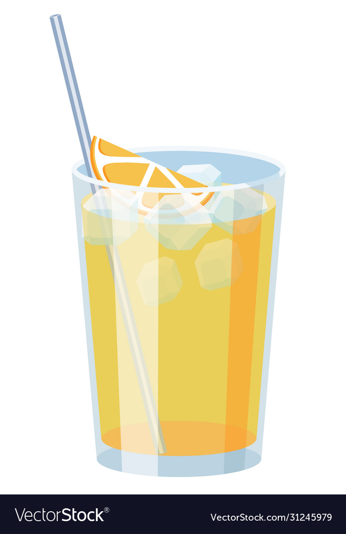 Natural yellow ice cold orange juice with straw