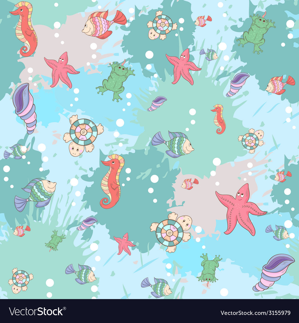 Pattern sea life on the blue background