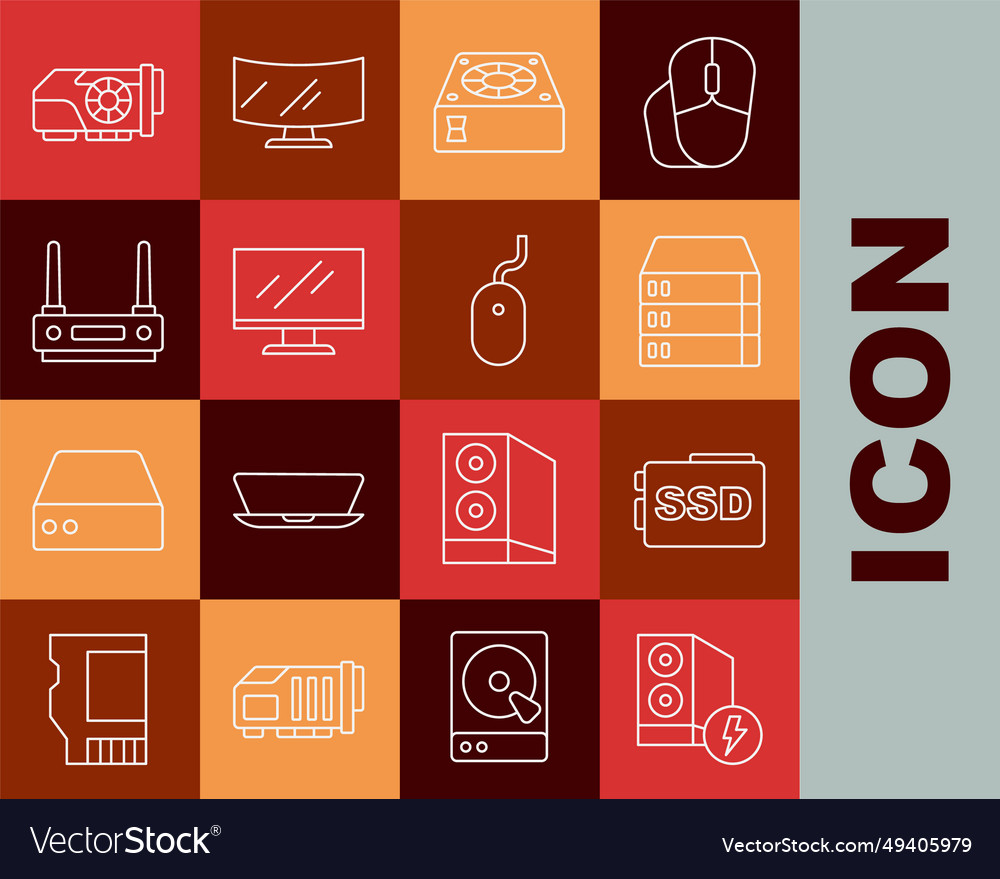 Set line case of computer ssd card server data vector image Set line case of computer ssd card server data