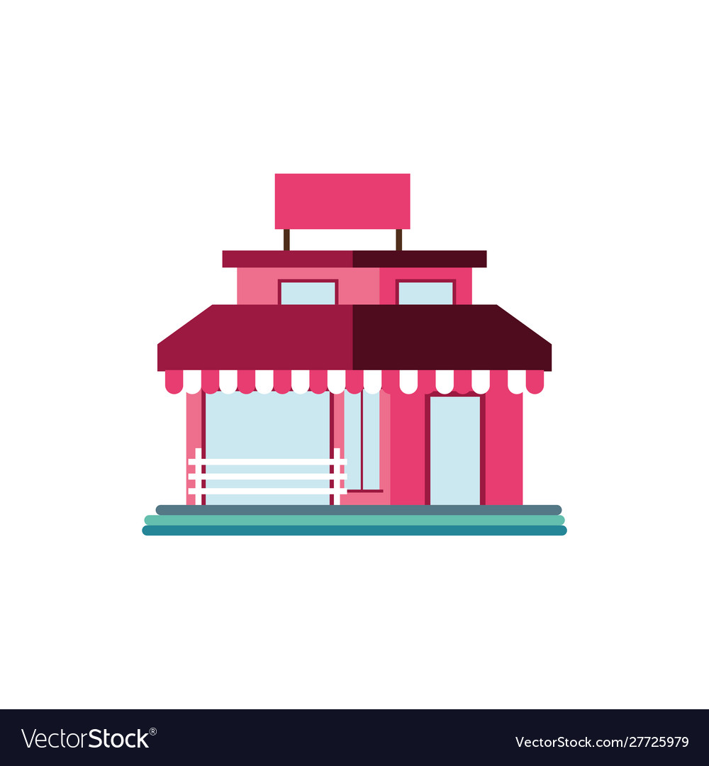 Shop front with striped tent in white background