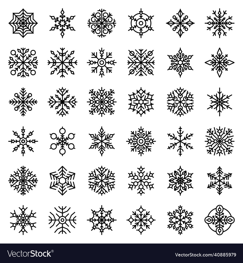 Snowflake icons set outline style Vector Image Snowflake icons set outline style