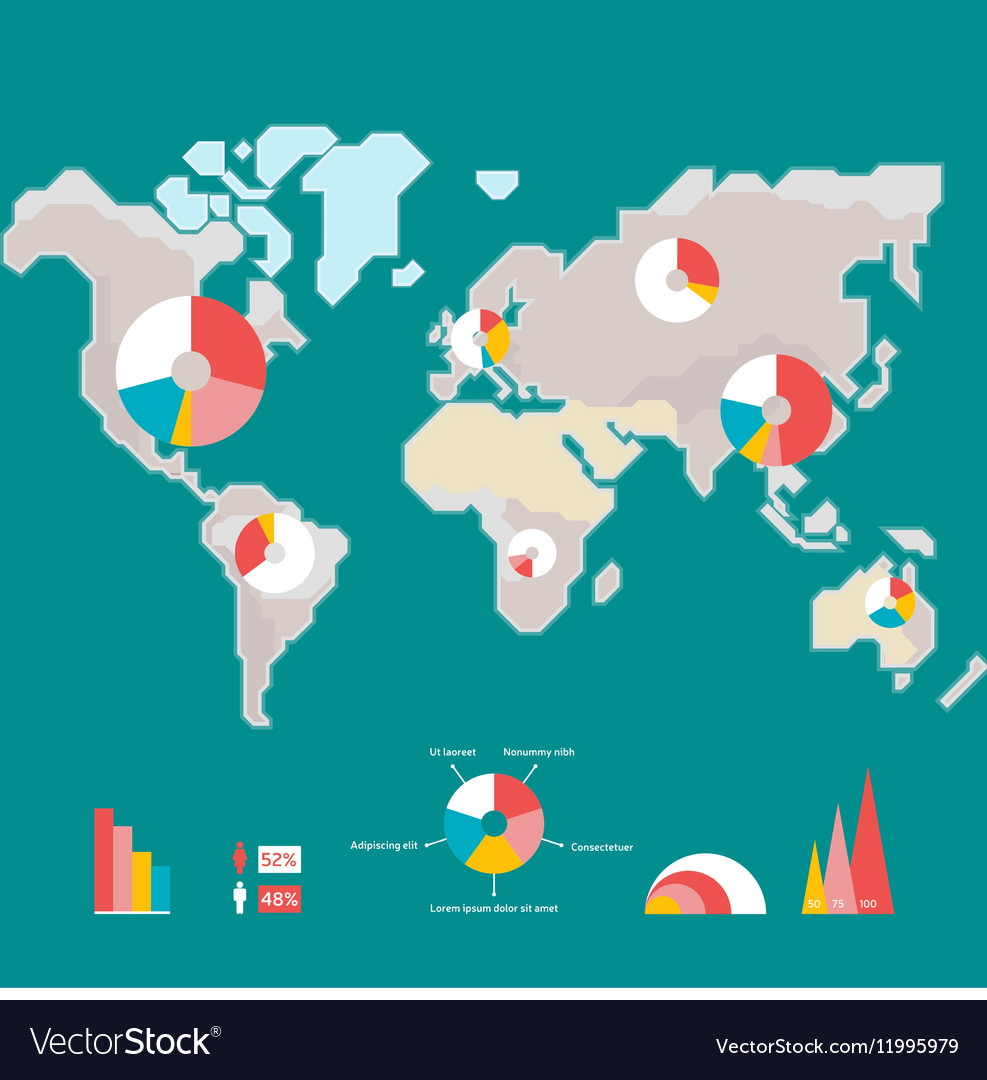 World map and information graphics Royalty Free Vector Image