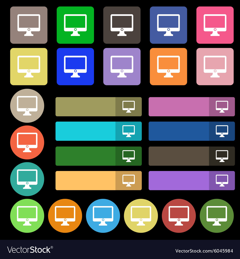 Computer widescreen monitor sign icon set from