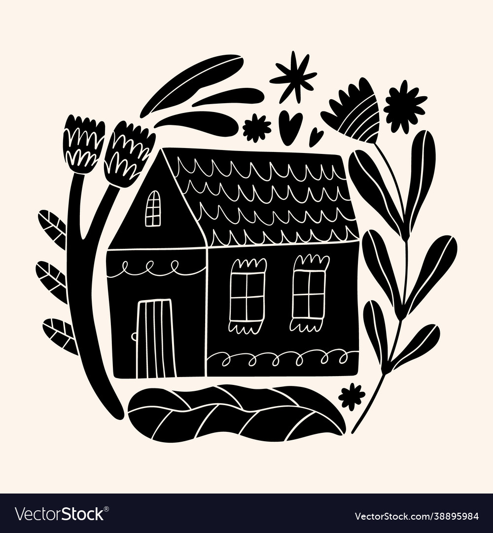 Cute scandinavian house art folk rural rustic