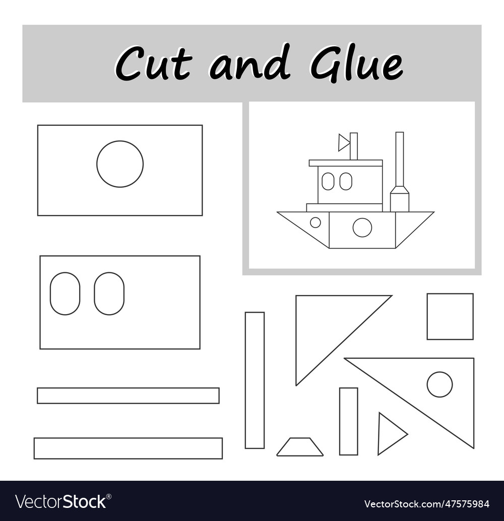 Diy worksheet color cut and glue Royalty Free Vector Image