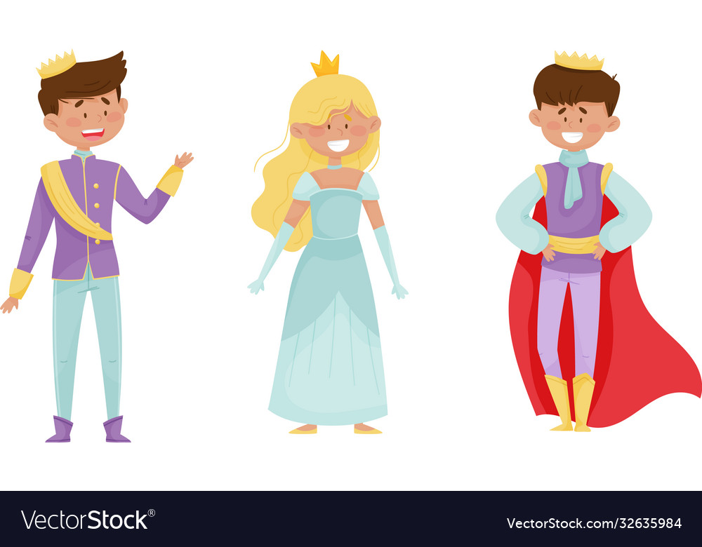 Funny little prince and princess wearing crown Vector Image