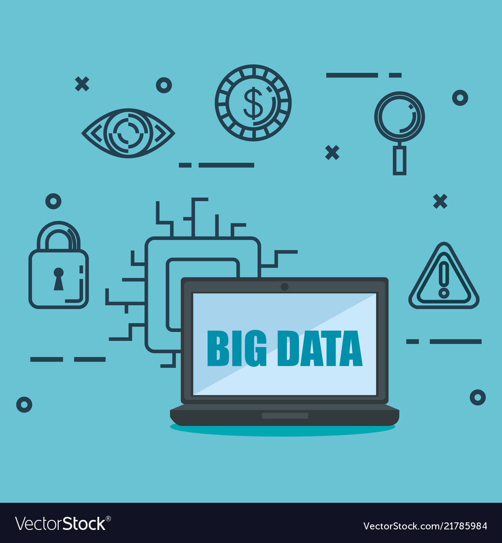 Laptop computer with big data icons vector image Laptop computer with big data icons