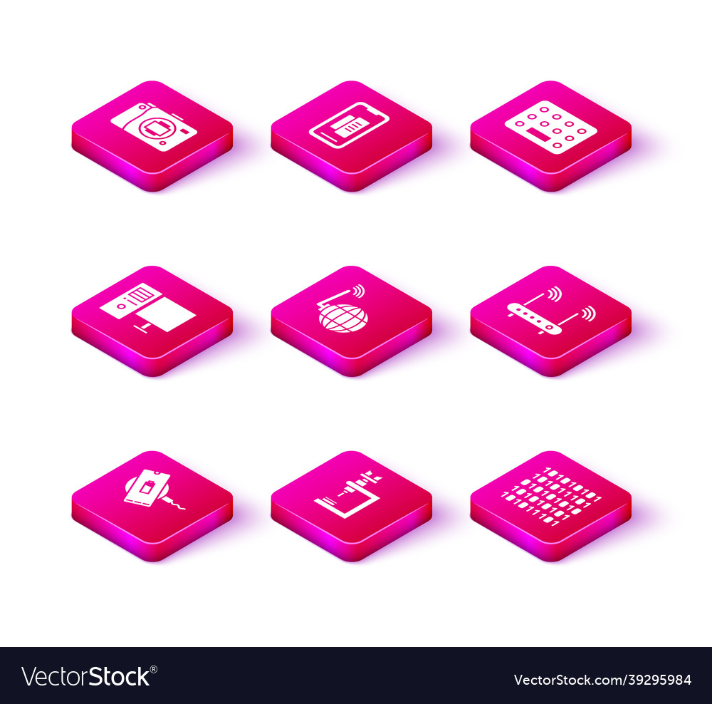 Set wireless charger microscope computer monitor vector image Set wireless charger microscope computer monitor