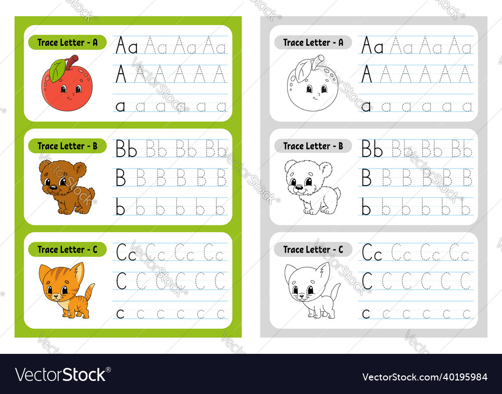 Writing letters tracing page practice sheet vector image Writing letters tracing page practice sheet