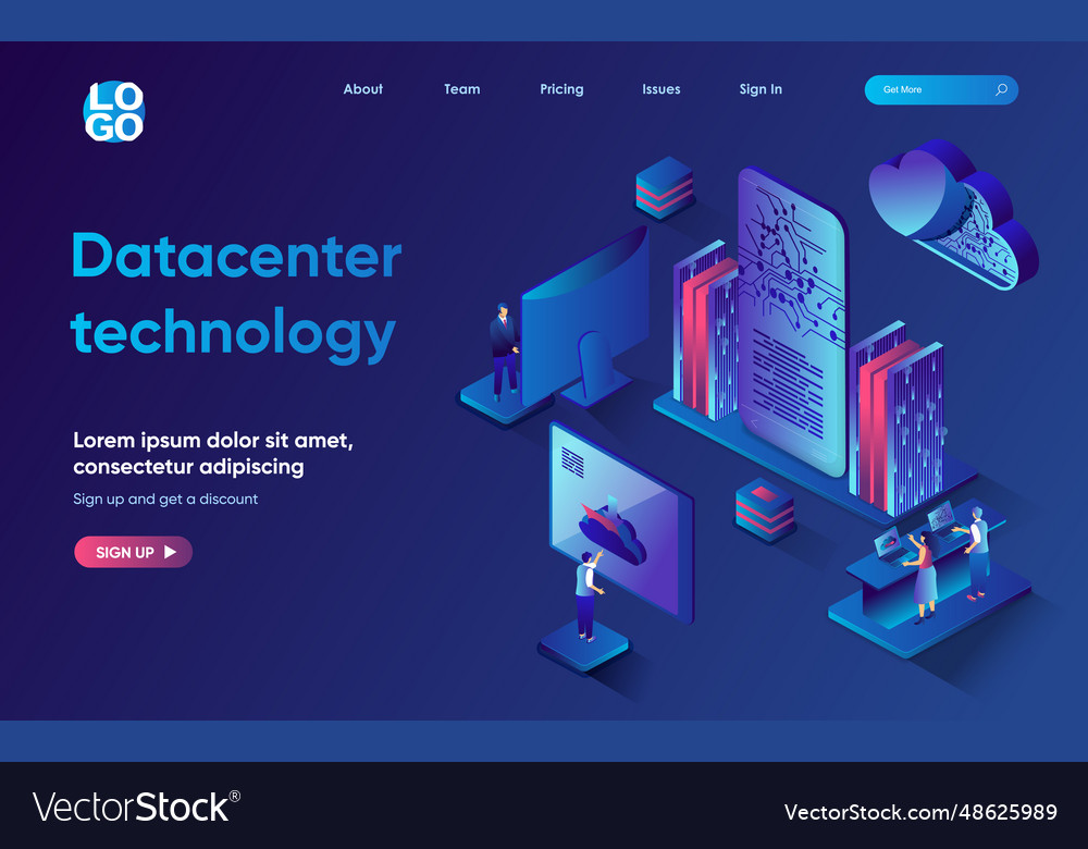 Datacenter Technologiekonzept 3d isometric web