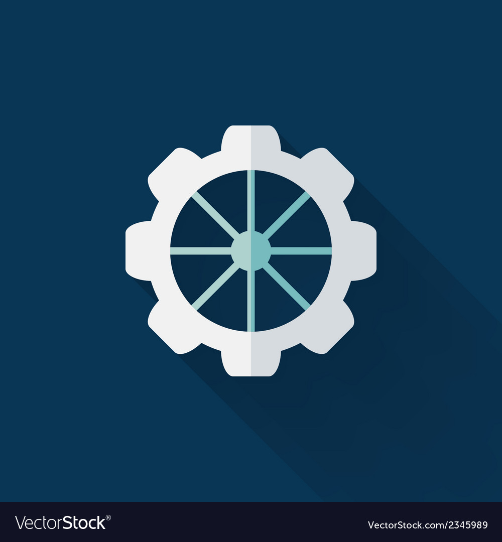 Flat gear wheel icon over blue