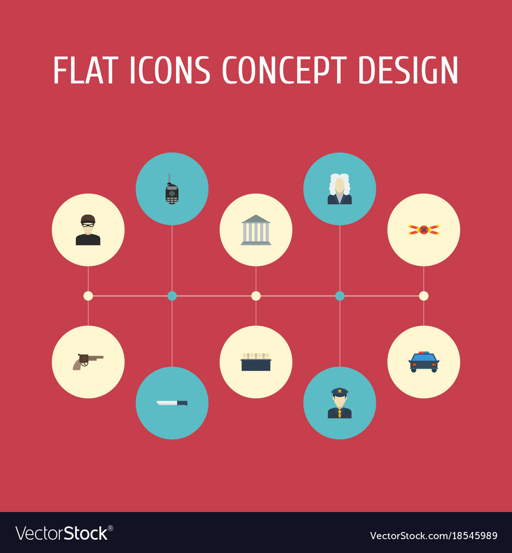 Flat icons walkie-talkie thief police car