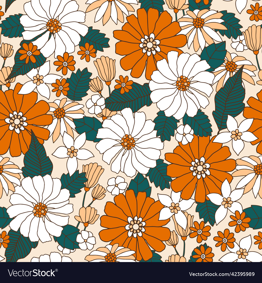 Floral seamless pattern in retro style hand drawn Vector Image