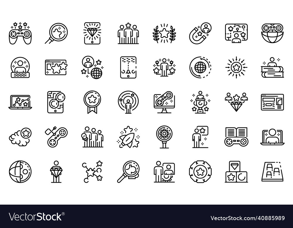 Gamification icons set outline style