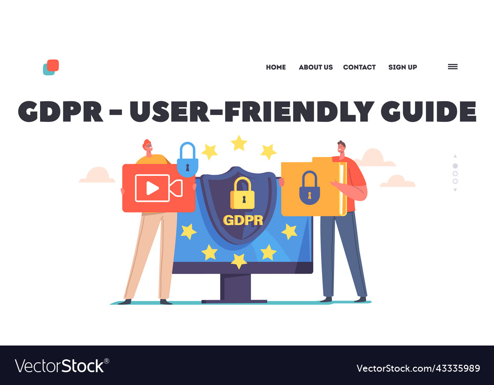 Gdpr user friendly guide landing page template vector image Gdpr user friendly guide landing page template