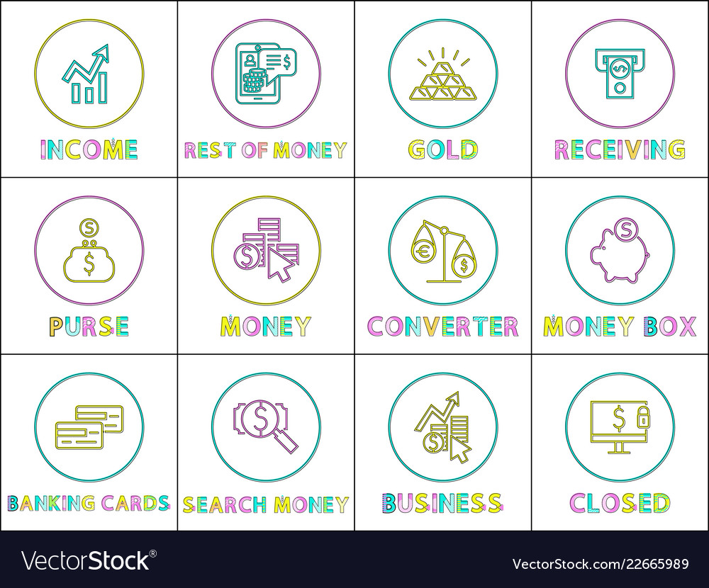 Income And Gold Receiving Set Royalty Free Vector Image Income And Gold Receiving Set Vector Image