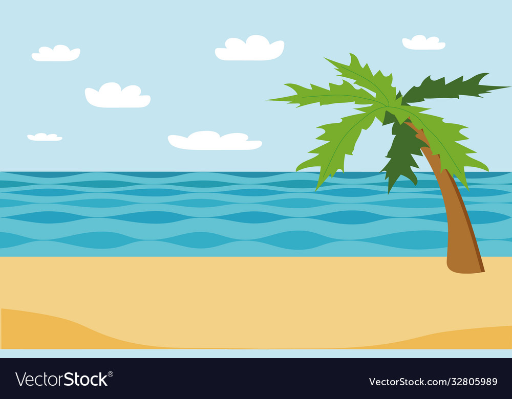 Sea beach and palm summer landscape Royalty Free Vector