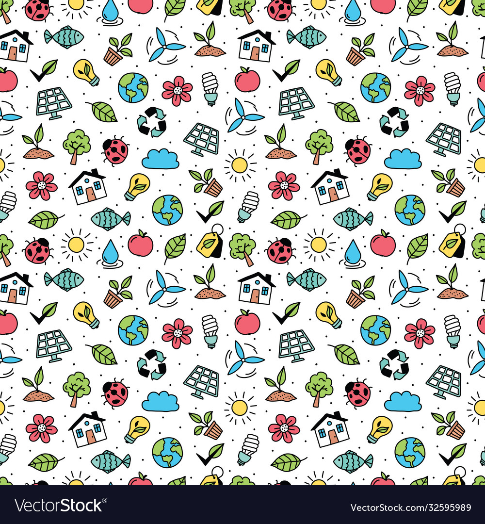 Seamless pattern with colorful ecology objects
