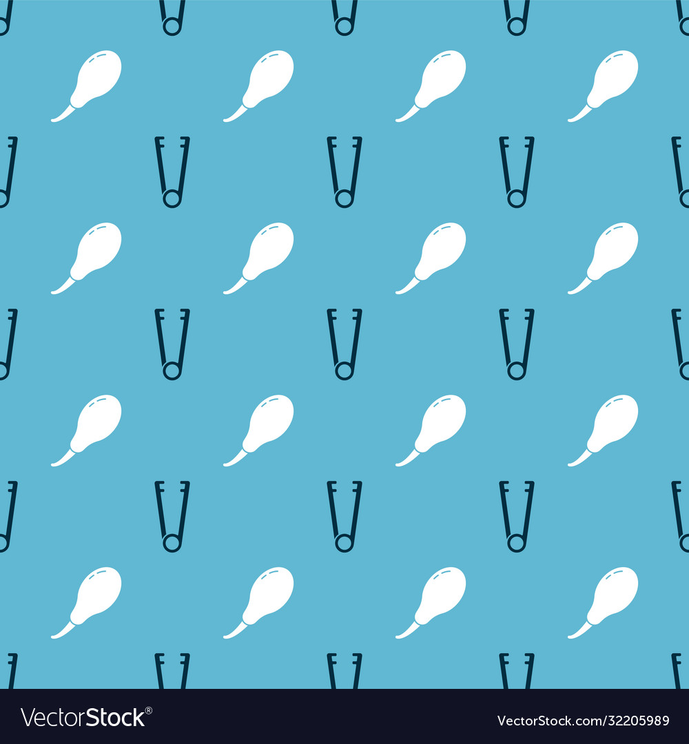 Set meat tongs and chicken leg on seamless pattern