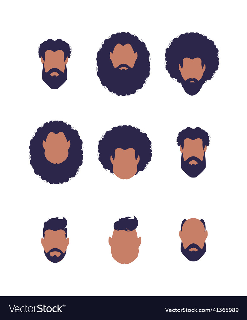Set of faces men different types