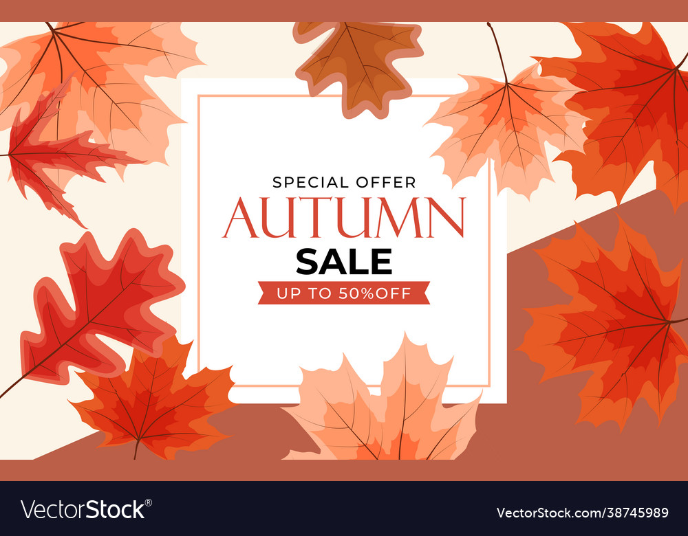 Shiny autumn leaves sale banner business discount vector image Shiny autumn leaves sale banner business discount
