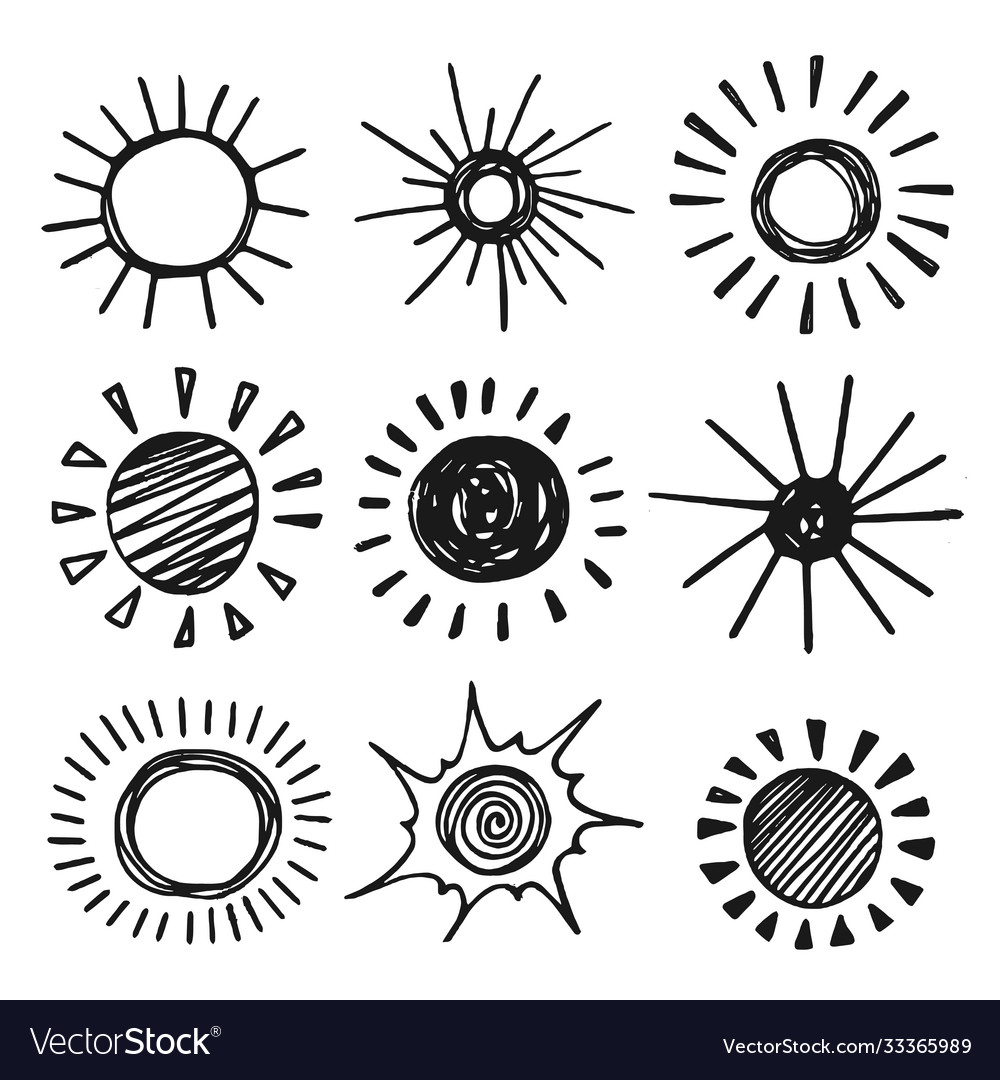 Sun shapes set isolated on white background