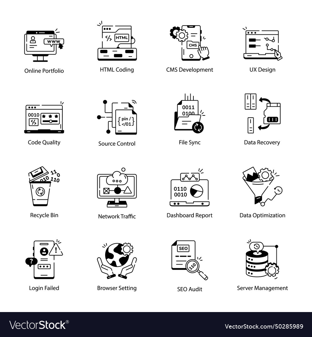 Web coding icon set in line style