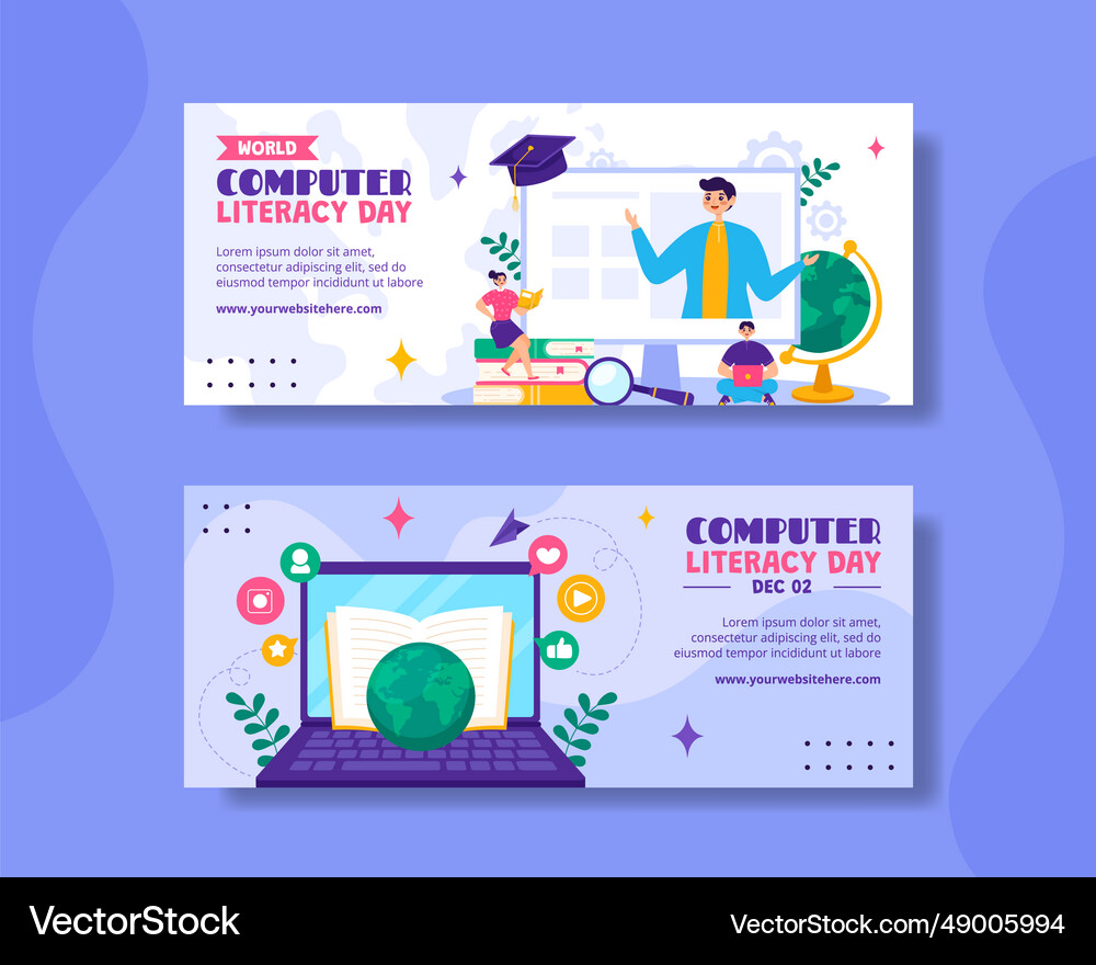 Computer literacy day horizontal banner flat Vector Image