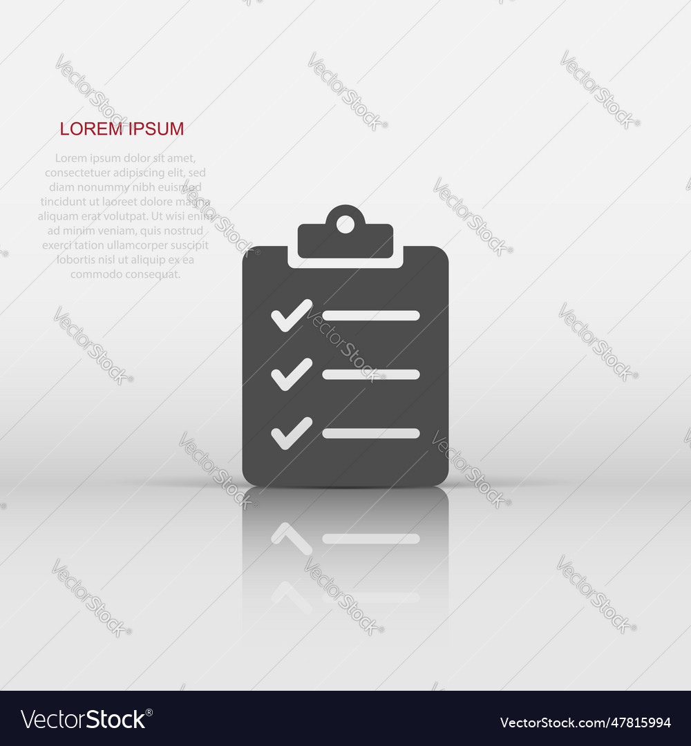Document checklist icon in flat style report vector image Document checklist icon in flat style report