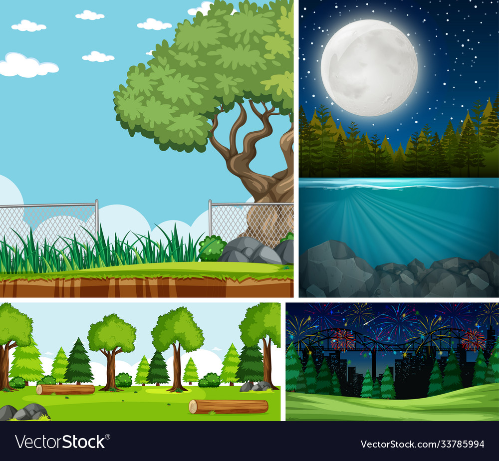 Four different scenes in nature setting cartoon