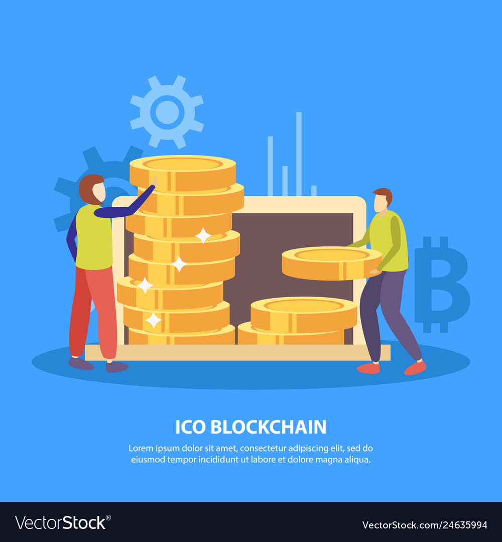 Ico blockchain flat background Royalty Free Vector Image